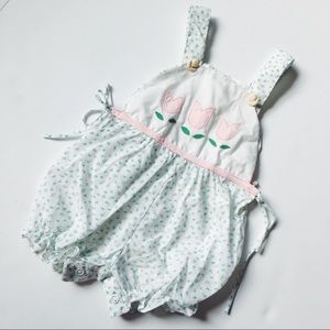 Vintage baby girl spring floral tulip romper💞